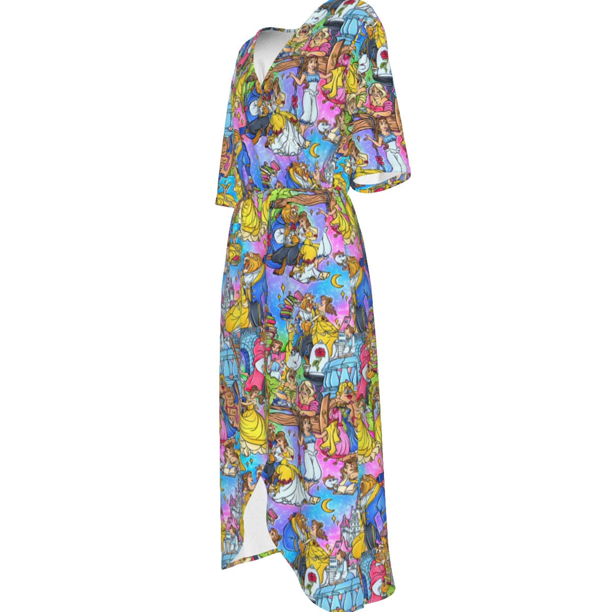 Enchanted Tale Storybook Scenes - Women’s V-Neck Wrap Midi Dress