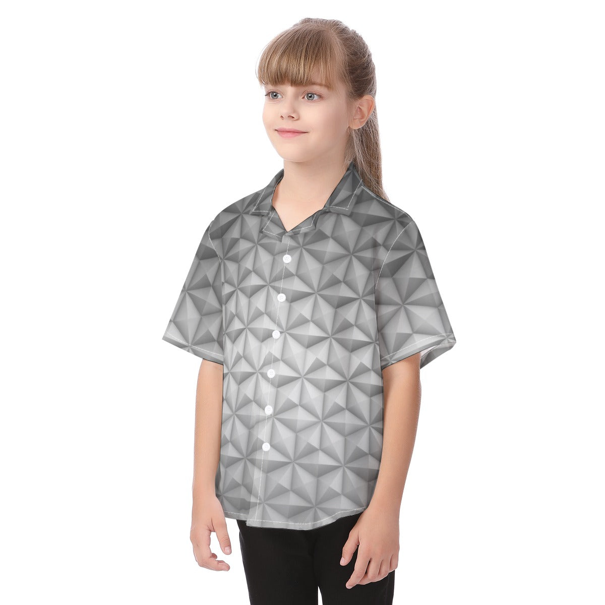 Geometric Silver Sphere - Kid's Hawaiian Button Up Shirt