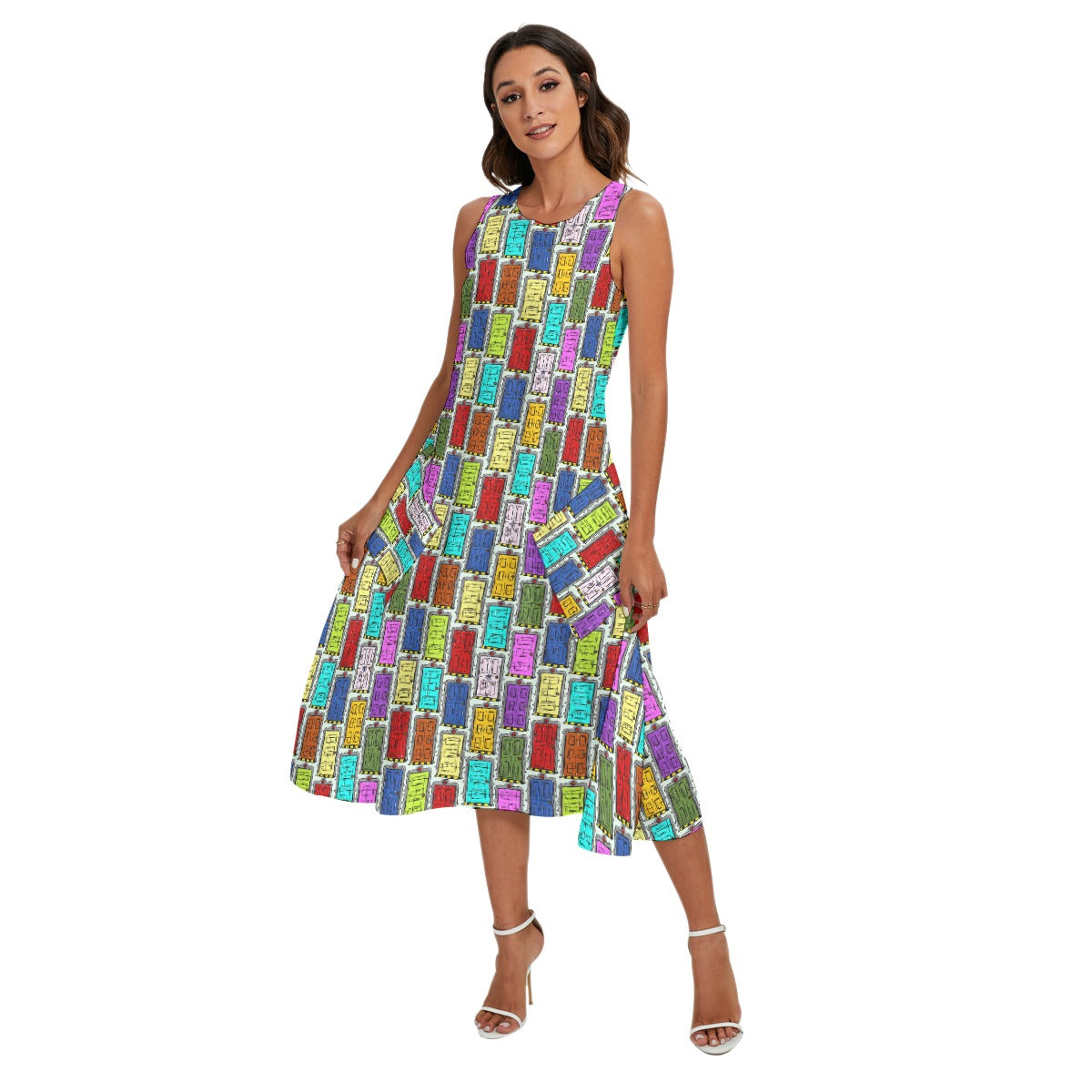 Sketchy Scare Doors - Women’s Diagonal Pocket Midi Dress