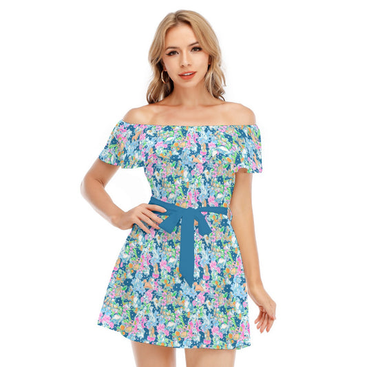 Tropical Paws & Petals - Beloved Dogs - Women's Off-shoulder Ruffle Dress