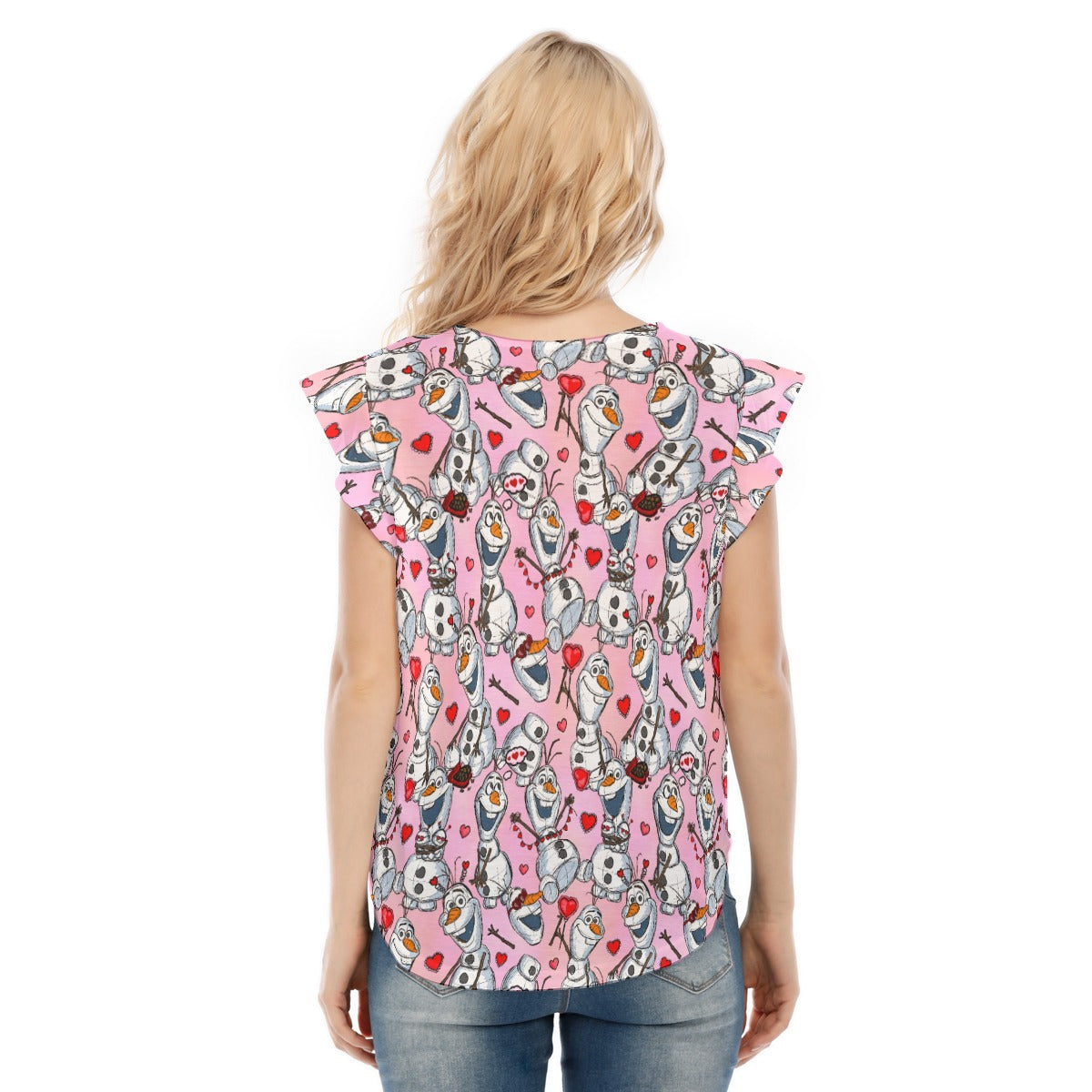 Sketched Snowman Valentine’s Day - Women’s Flutter Sleeve Top