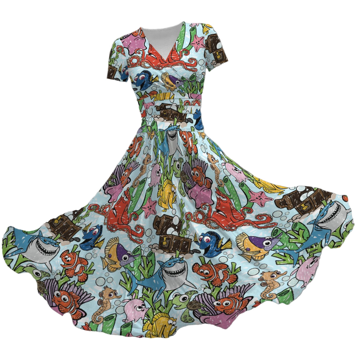 Fish Are Friends Reef - Women's V-Neck Ruched Midi Dress