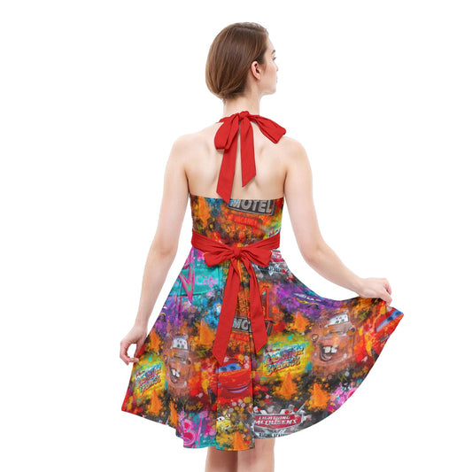 Watercolor Racing Adventure - Women's Halter Vintage Pocket Dress
