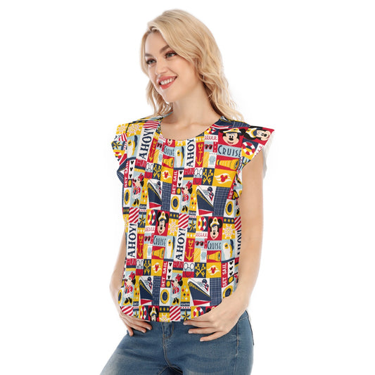 Nautical Cruise Patchwork - Women’s Flutter Sleeve Top