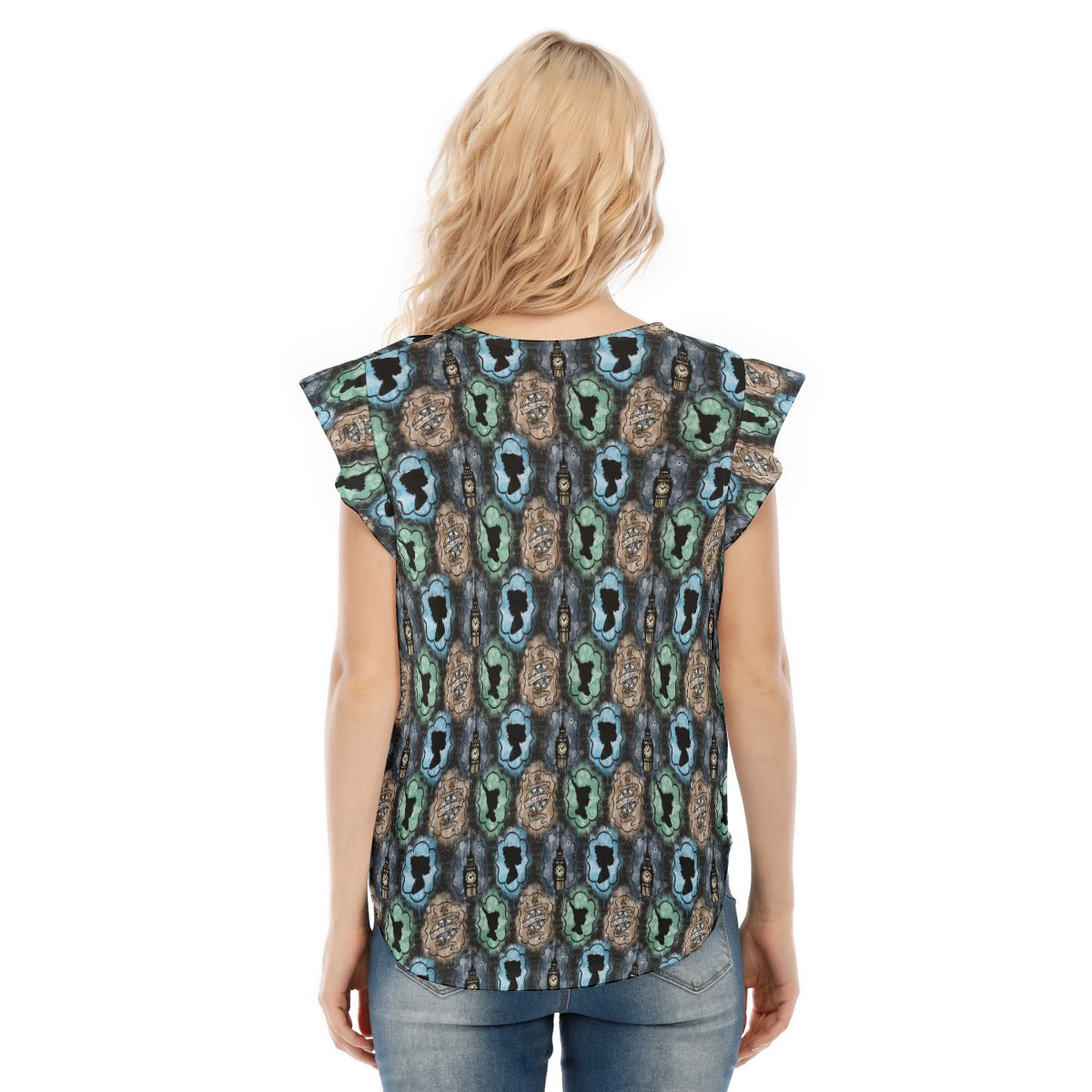 Starry Flight Silhouettes - Women’s Flutter Sleeve Top