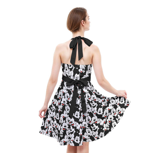 Many Faces of Classic Mouse - Women's Halter Vintage Pocket Dress