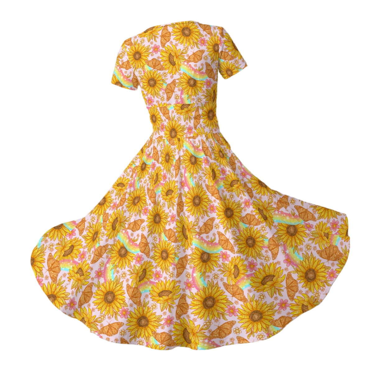 Sunflower Dreams - Women's V-Neck Ruched Midi Dress