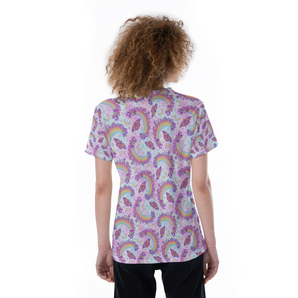 Monarch Butterflies & Rainbows - Women's Short Sleeve V-Neck T-Shirt