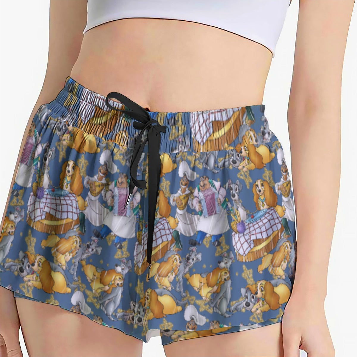 Puppy Love Sketchched - Women's Flowy Pocket Shorts