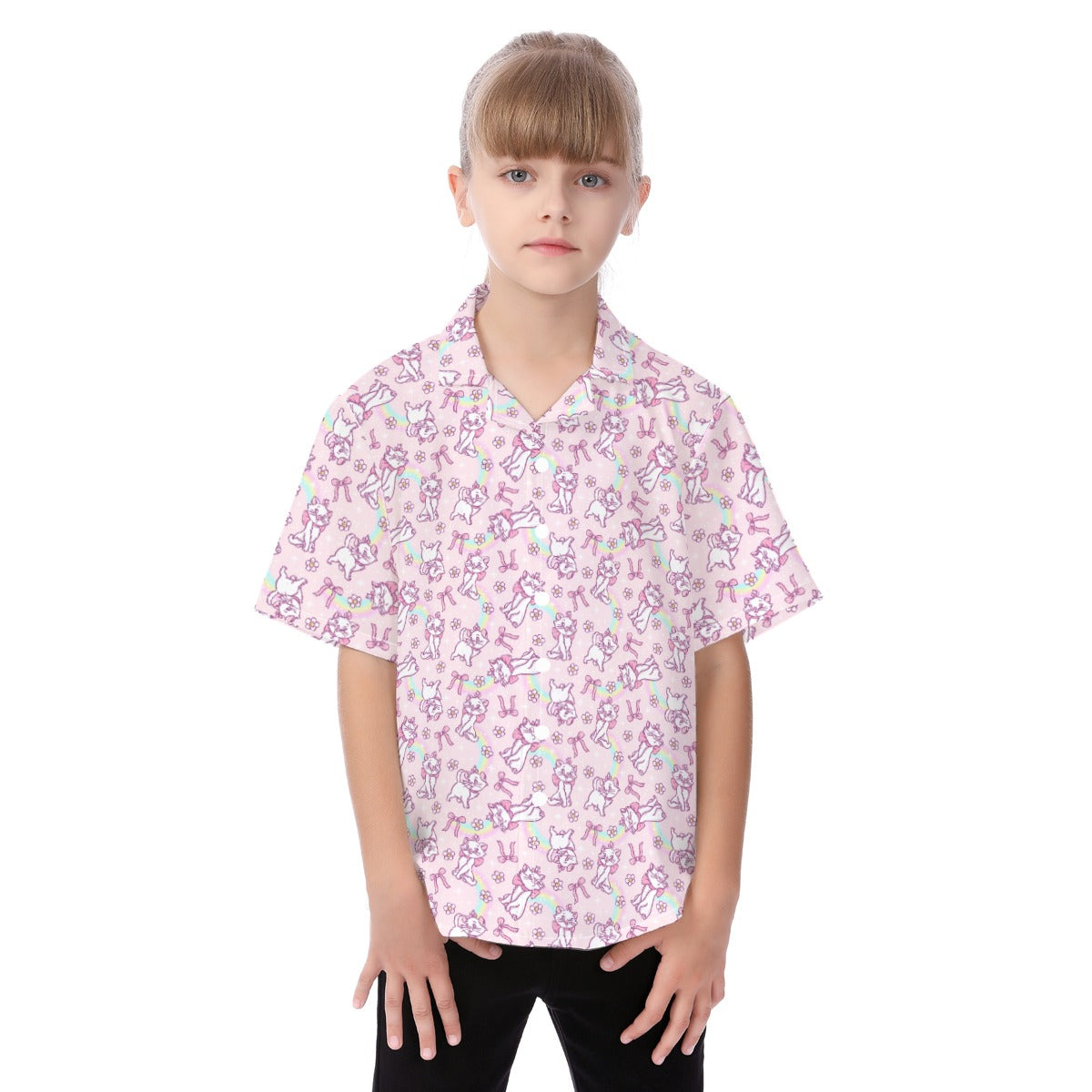 Rainbow Bow Kitty - Kid's Hawaiian Button Up Shirt