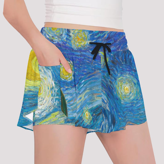 Van Gogh Starry Night - Girls’ Flowy Pocket Shorts