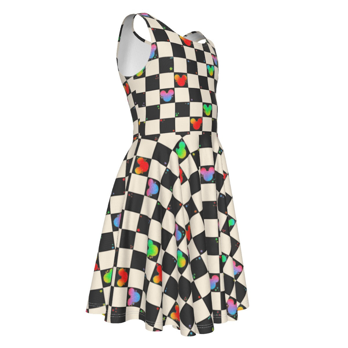 Rainbow Checker Mouse Ears - Kid's Sleeveless Skater Dress