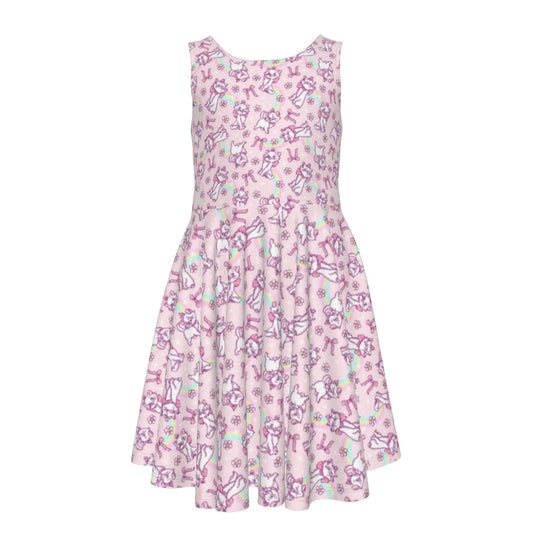Rainbow Bow Kitty - Kid's Sleeveless Skater Dress