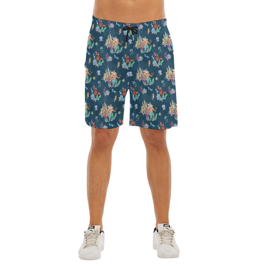 Whimsical Sea King and Crab - Men’s Pocket Beach Shorts