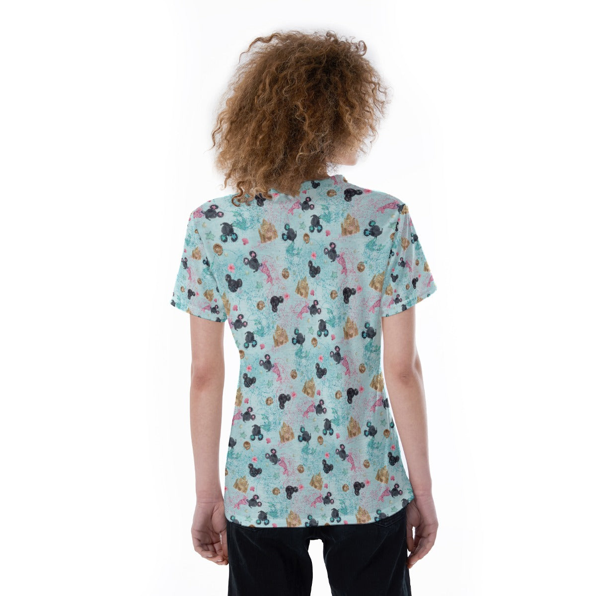 Watercolor Mermaid Mouse Ears - Women's Short Sleeve V-Neck T-Shirt