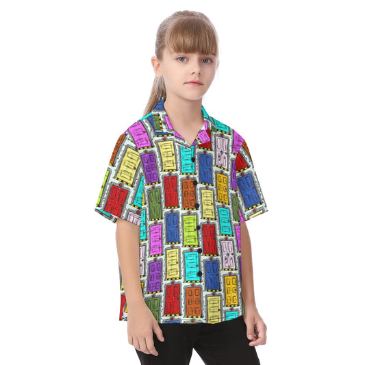 Sketchy Scare Doors - Kid's Hawaiian Button Up Shirt