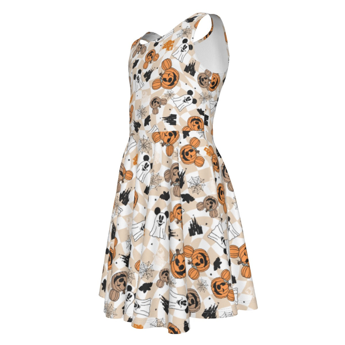 Checkered Halloween Ghosts & Pumpkinskins - Kid's Sleeveless Skater Dress