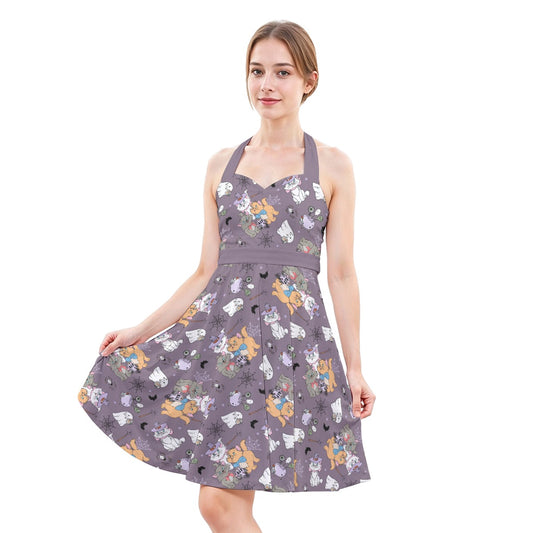 Spooky Fancy Felines - Women's Halter Vintage Pocket Dress