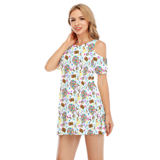 Up Adventure Icons - Women's Cold Shoulder Cotton Dress