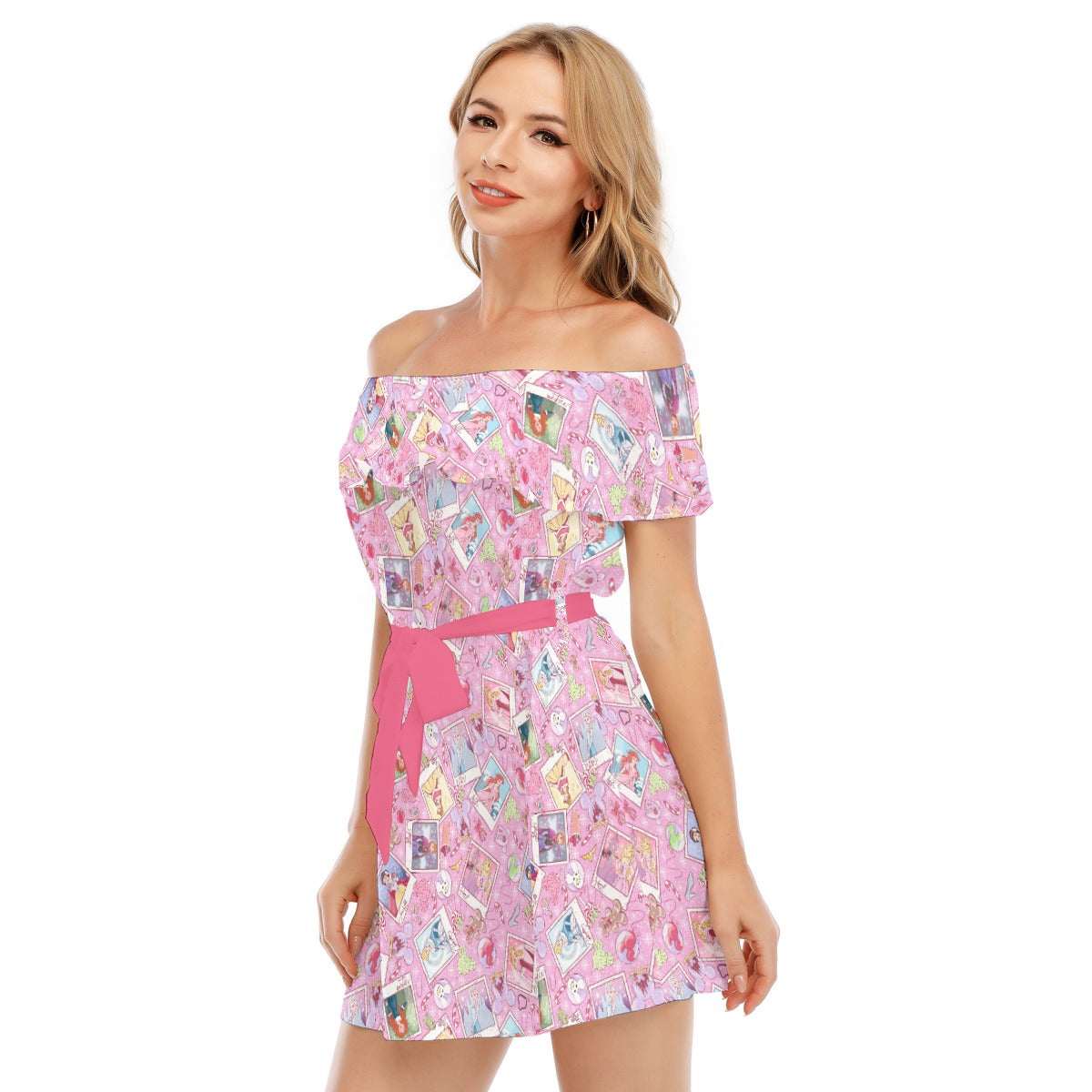 Holiday Winter Princess Christmas Snapshots - Women's Off-shoulder Ruffle Dress