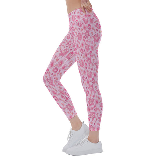 Pink Mushroom Moths - Women's Yoga Leggings