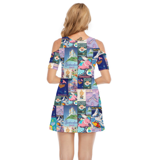 Vintage Fantasy Ride Posters - Women's Cold Shoulder Cotton Dress