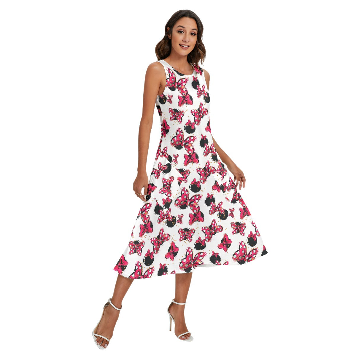 Polka Dot Bows & Mouse Ears - Women’s Diagonal Pocket Midi Dress