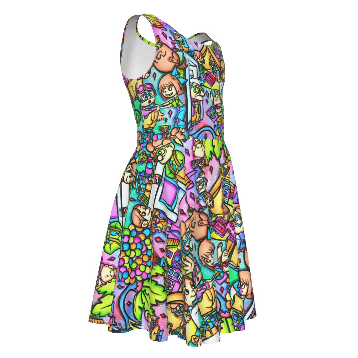 Balloon House Adventure Scenes - Kid's Sleeveless Skater Dress