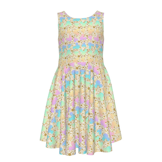Gold Dot Rainbow Mouse Ears Castle - Kid's Sleeveless Skater Dress