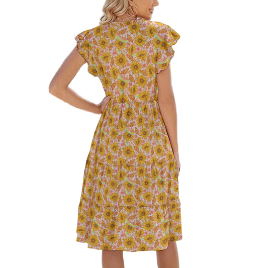Sunflower Dreams - Women's Tiered Pocket Midi Dress