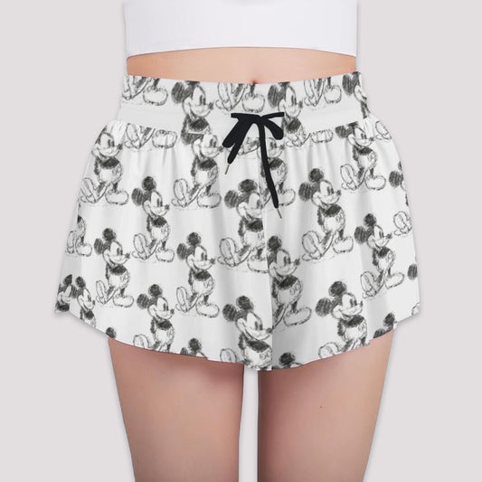 Sketch of Classic Mouse - Girls’ Flowy Pocket Shorts