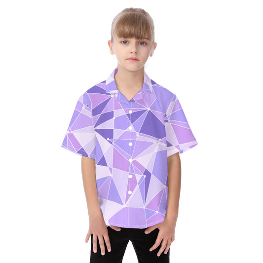 Geometric Purple Wall - Kid's Hawaiian Button Up Shirt