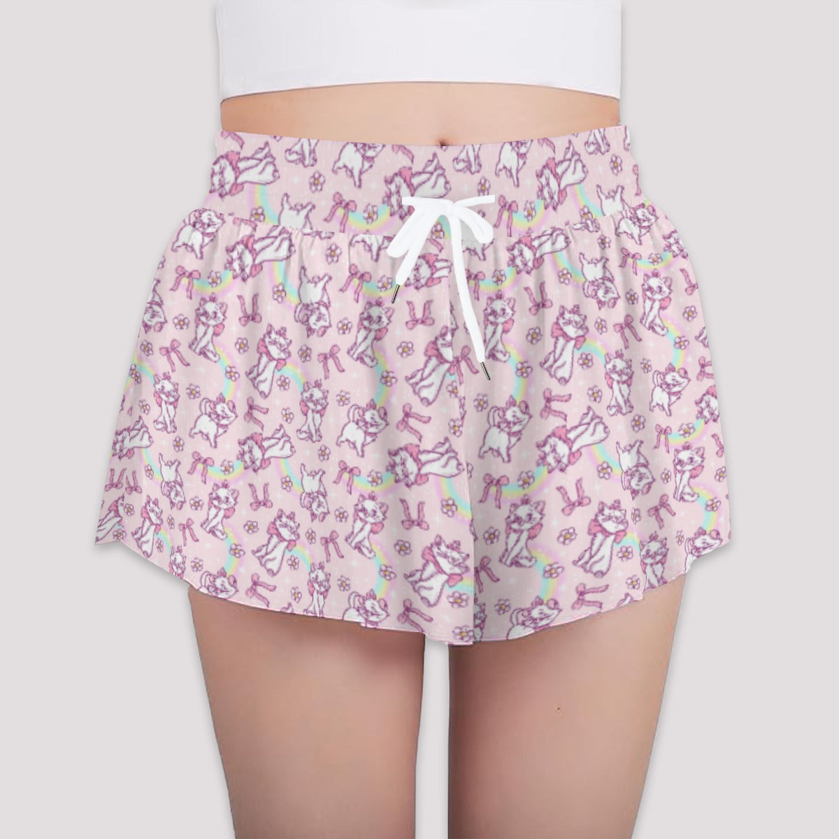 Rainbow Bow Kitty - Girls’ Flowy Pocket Shorts