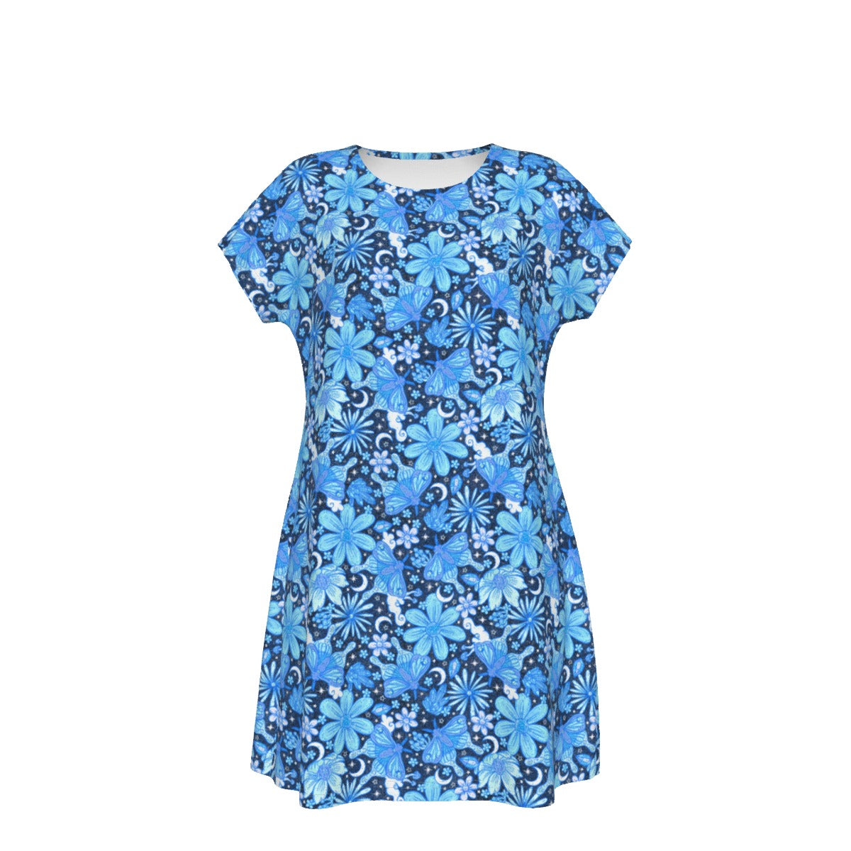 Blue Crystal Moths - Women's T-Shirt Dress