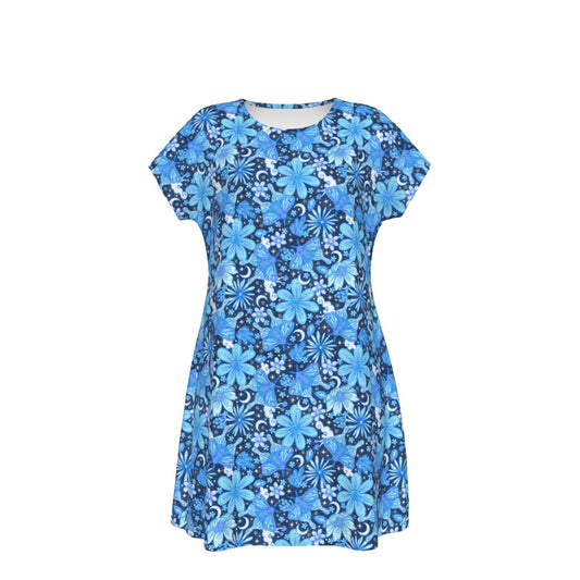 Blue Crystal Moths - Women's T-Shirt Dress