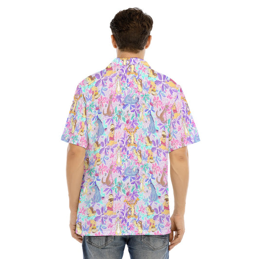 Storybook Friends in Bloom - Men's Hawaiian Button Up Shirt