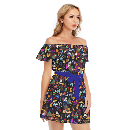 Villainous Icons Collage - Women's Off-shoulder Ruffle Dress