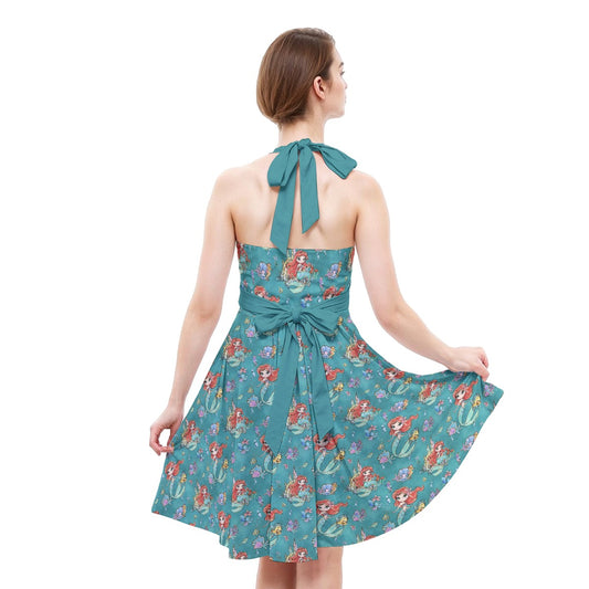 Whimsical Ocean Princess - Women's Halter Vintage Pocket Dress