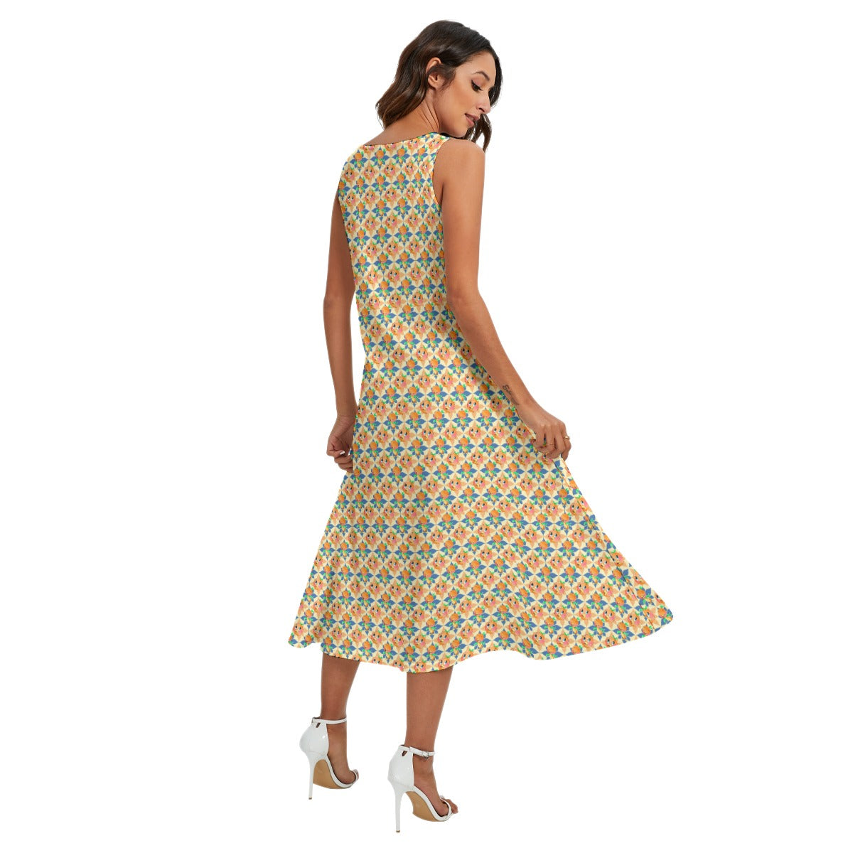 Retro Citrus Play - Women’s Diagonal Pocket Midi Dress