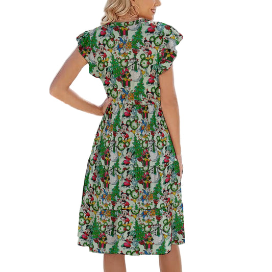 Mouse Friends Christmas Decorations - Women's Tiered Pocket Midi Dress