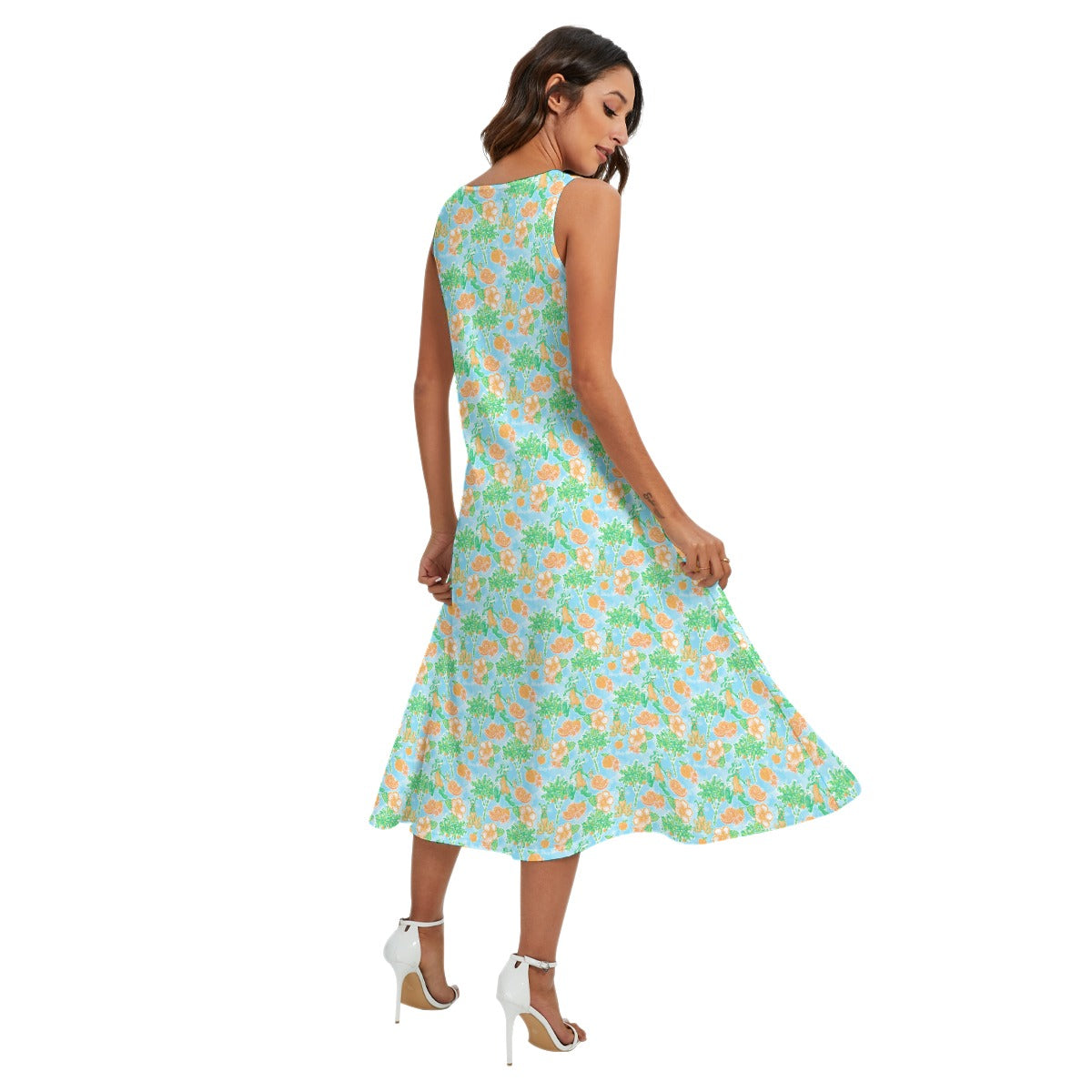 Neon Tangerine Island Palsluto - Women’s Diagonal Pocket Midi Dress