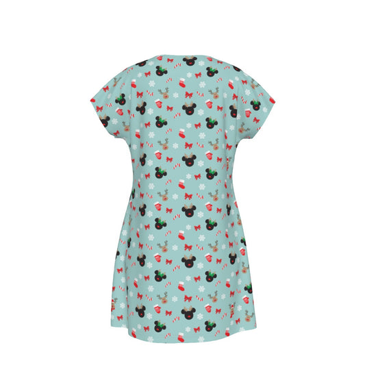 Festive Reindeer Mouse Holiday - Women's T-Shirt Dress