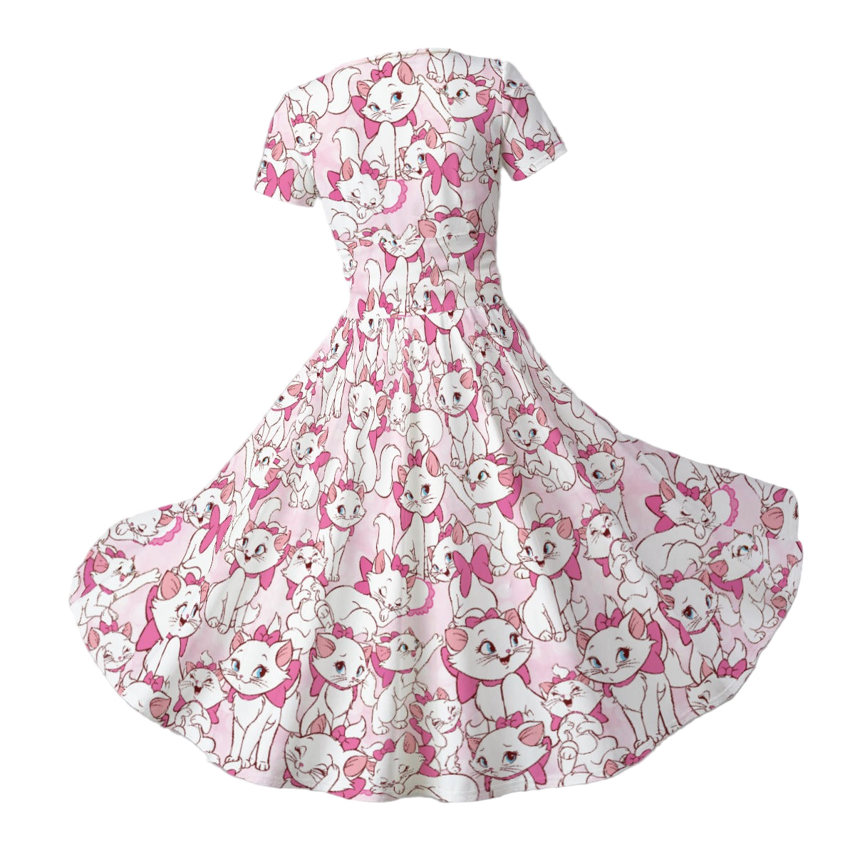 Sweet Kitten with Pink Bow - Women's V-Neck Ruched Midi Dress