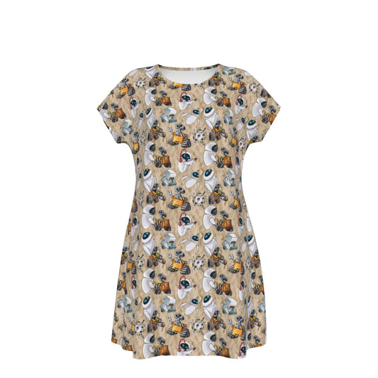 Robot Romance Sketched - Women's T-Shirt Dress