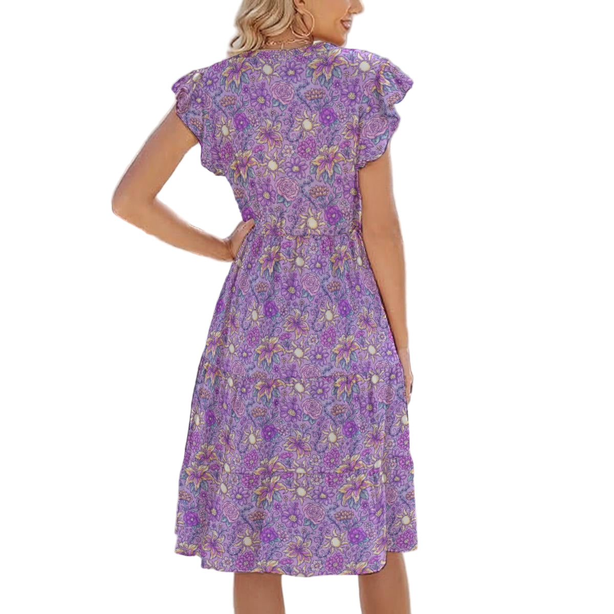 Fairytale Florals – Radiant Sunlight - Women's Tiered Pocket Midi Dress