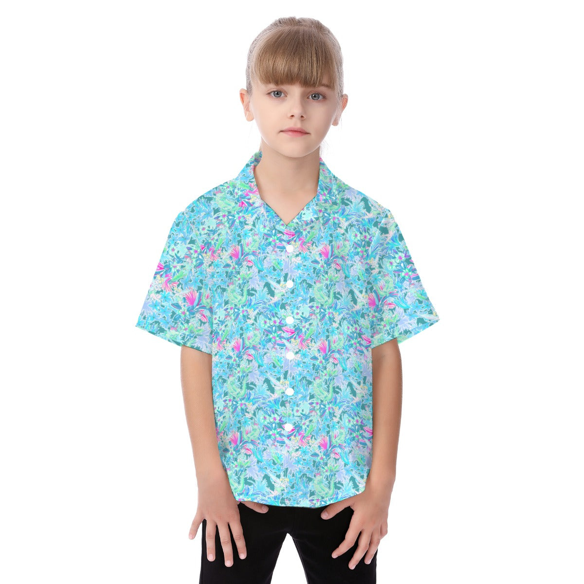 Bright Floral Flight - Neverland Adventure - Kid's Hawaiian Button Up Shirt