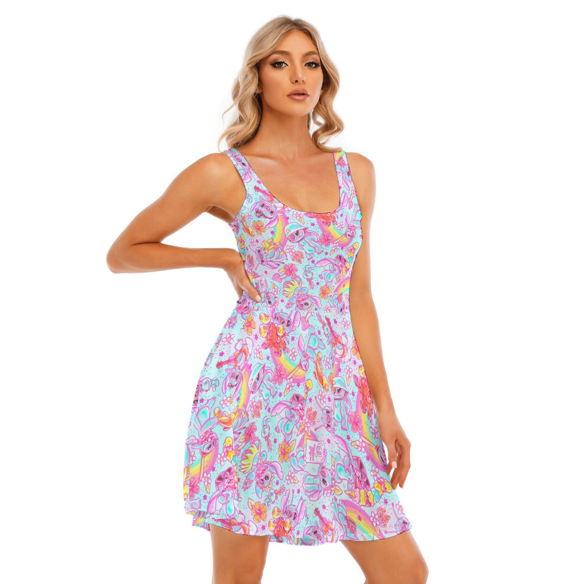 Neon Rainbow Mischief - Women's Sleeveless Pocket Skater Dress