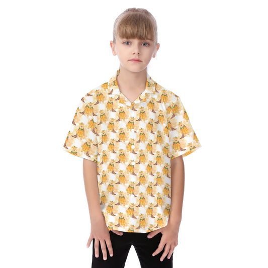 Pumpkin Bear Mischief - Kid's Hawaiian Button Up Shirt