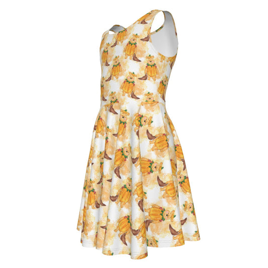 Pumpkin Bear Mischief - Kid's Sleeveless Skater Dress