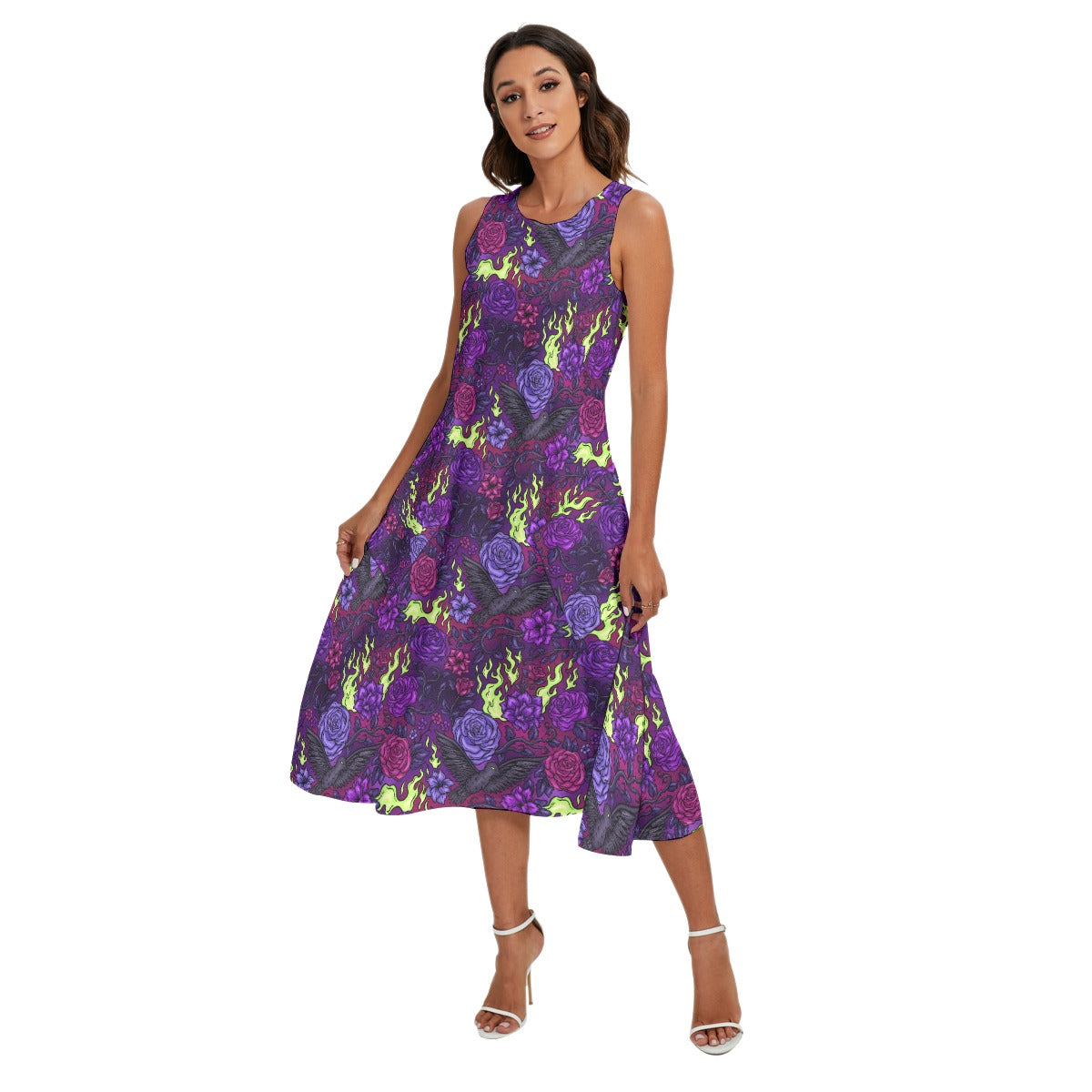 Fairytale Florals - Dark Enchantress - Women’s Diagonal Pocket Midi Dress